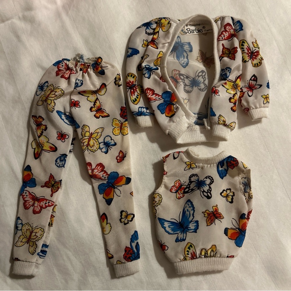 Barbie Butterfly Outfit — Cream with Blue, Yellow, Red Butterflies
